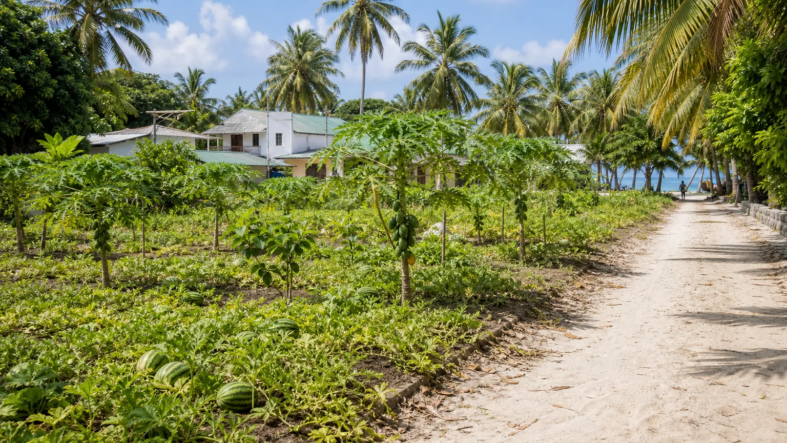 Cais de ilha local no Atol de Ari com água clara