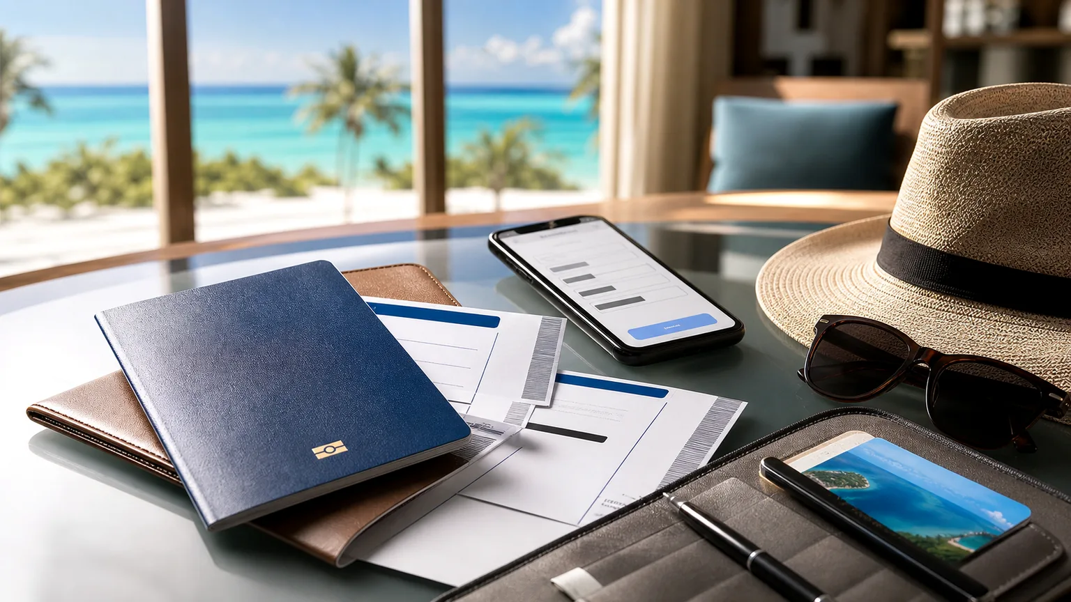 Organizador de documentos de viagem sem dados pessoais visíveis